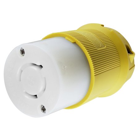 HUBBELL WIRING DEVICE-KELLEMS Locking Devices, Twist-Lock®, Marine Grade, Female Connector Body, 3-Phase Delta 480V AC, 3-Pole 4-Wire Grounding, L16-20R, Screw Terminal, Yellow HBL24CM33